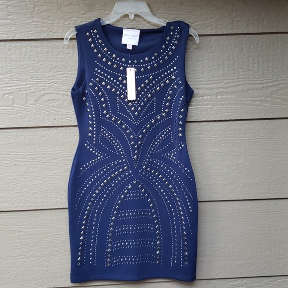 Romeo & Juliet Couture Navy Geometric Stretch - Picture 1 of 16